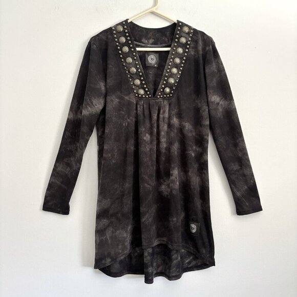 Double D Ranch Long Sleeve Gray Studded V-Neck Tunic Top Women’s Size Medium - Picture 1 of 10